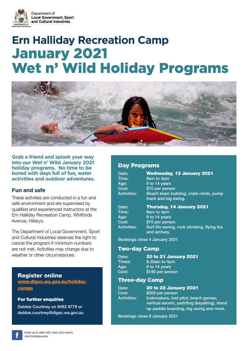 Flyer for the Ern Halliday Wet n' Wild January 2021