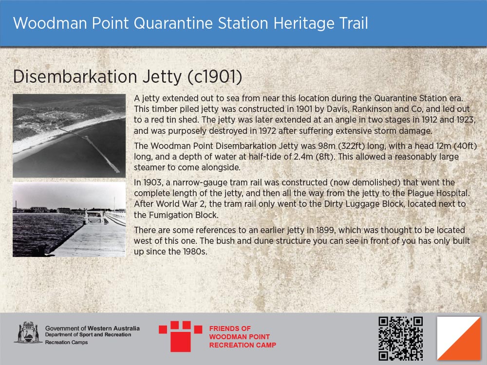 Woodman Point heritage sign: Disembarkation Jetty