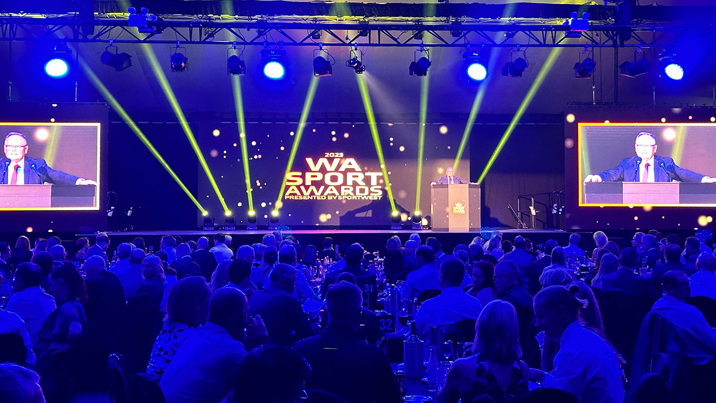 The stage at the WA Sports Awards night on 29 February 2024