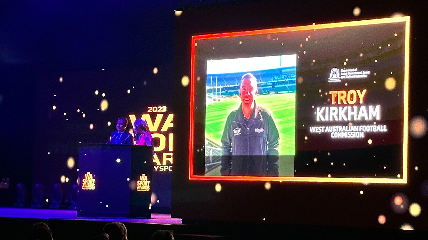 WA Sports Star Awards show image of Troy Kirkham on the stage.