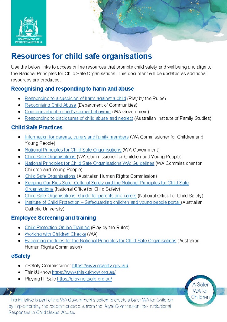 Resources for child safe organisations